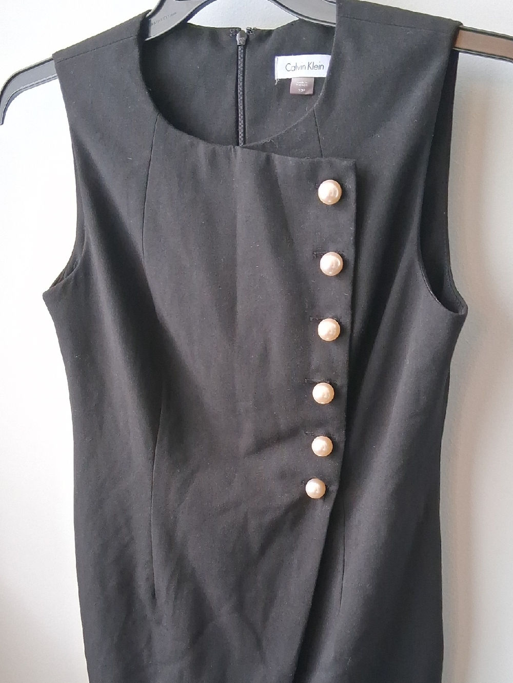 Calvin Klein Black Dress Side Pearls Button Slit Dress Size 10p - Picture 6 of 14